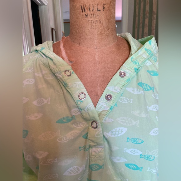 NWT FRESH PRODUCE Anorak TINY FISH 100% cotton broadcloth LEMON GRASS Large Fab - Picture 4 of 12